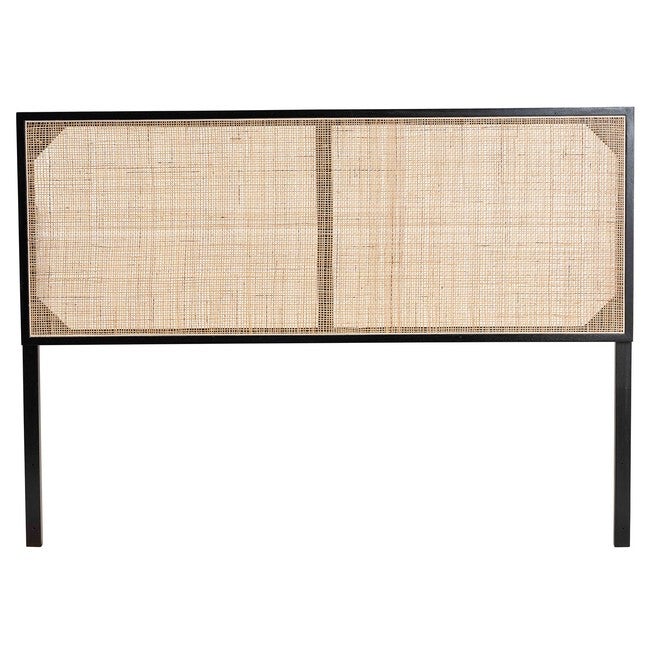 Aurelia Modern Bohemian Black Finished Bayur Wood And Natural Rattan Queen Size Headboard, , alternate image number 8