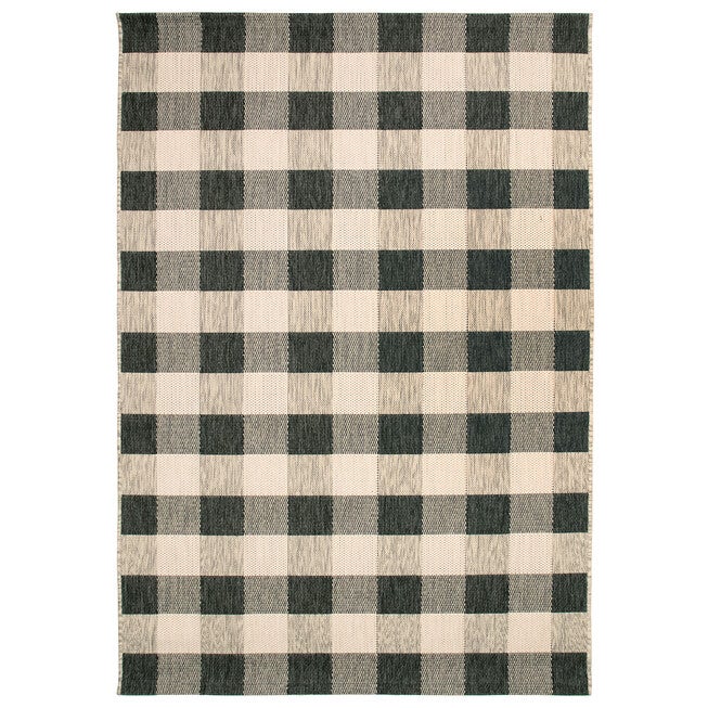Liora Manne Portofino Texture Plaid Indoor/Outdoor Rug, BLACK, hi-res image number null