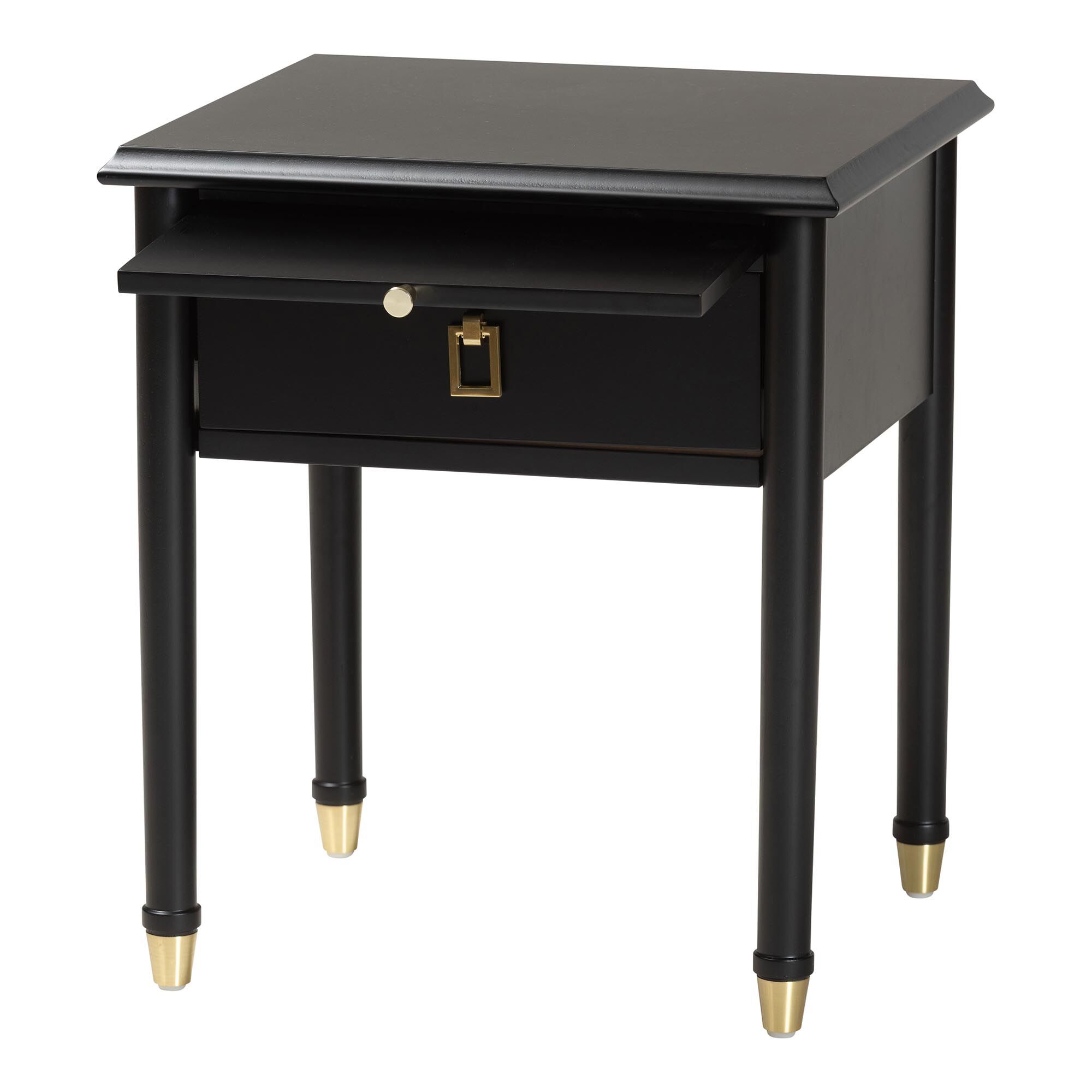 Nightstand with full open drawer showing interior
