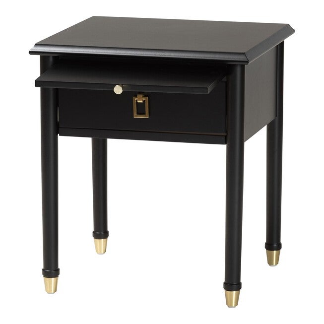 Nightstand with full open drawer showing interior