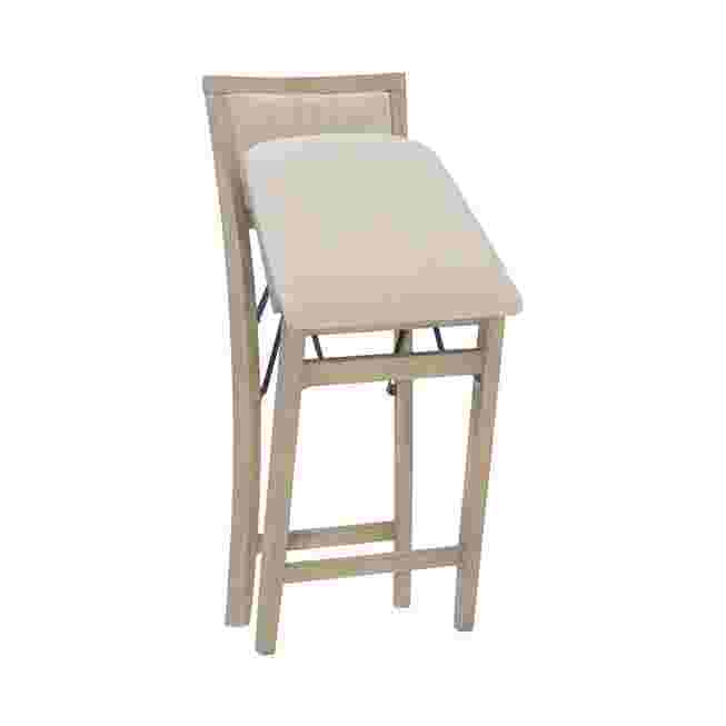 Grey wash folding bar stool with seat tilted forward