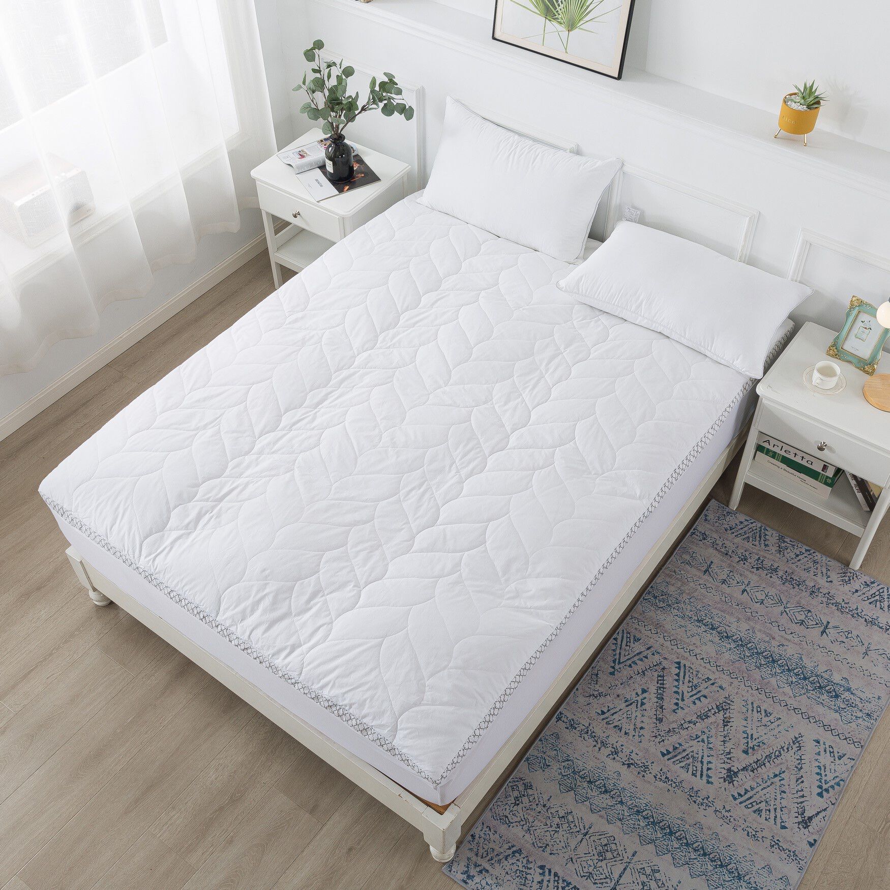 Cotton Quilted Dual Chamber 1.5 In. Feather Topper Mattress Toppers, WHITE, hi-res image number 0