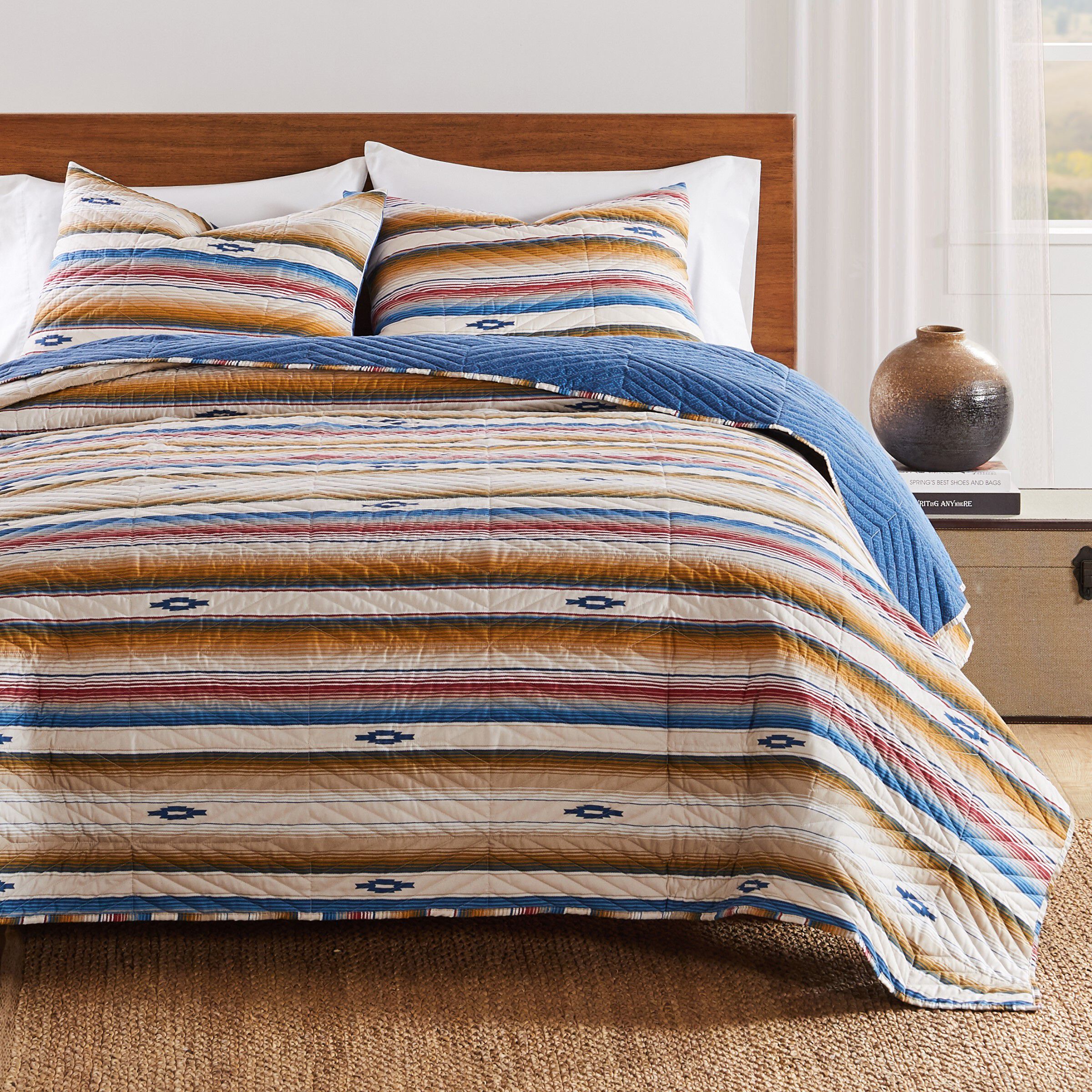 Painted Desert Rustic Boho Quilt Set, Sapphire, 3-Piece King, SAPPHIRE, hi-res image number 0