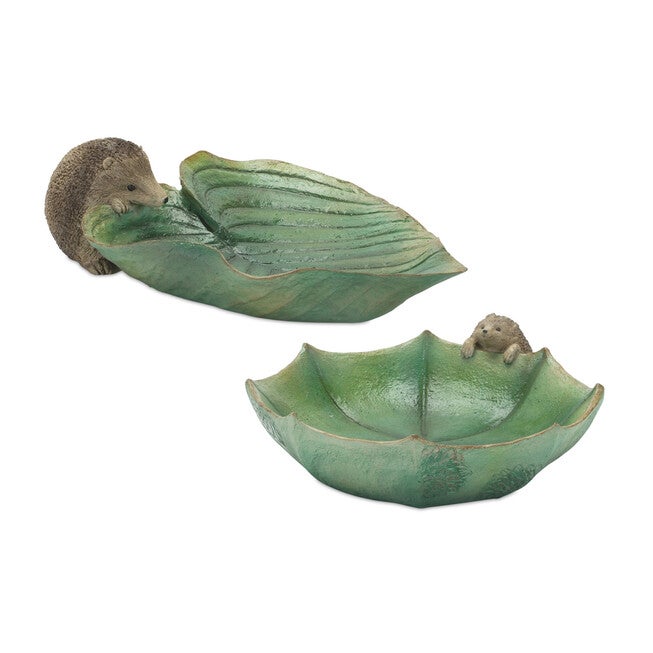 Garden Leaf Bird Bath With Hedgehog Accent (Set Of 2), BROWN, hi-res image number null