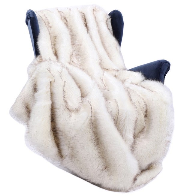 Battilo Home Luxury Fox Faux Fur Warm Elegant Cozy Throw Decorative Blanket Bed Sofa Blanket, 51 inches x 67 inches, WHITE, hi-res image number null