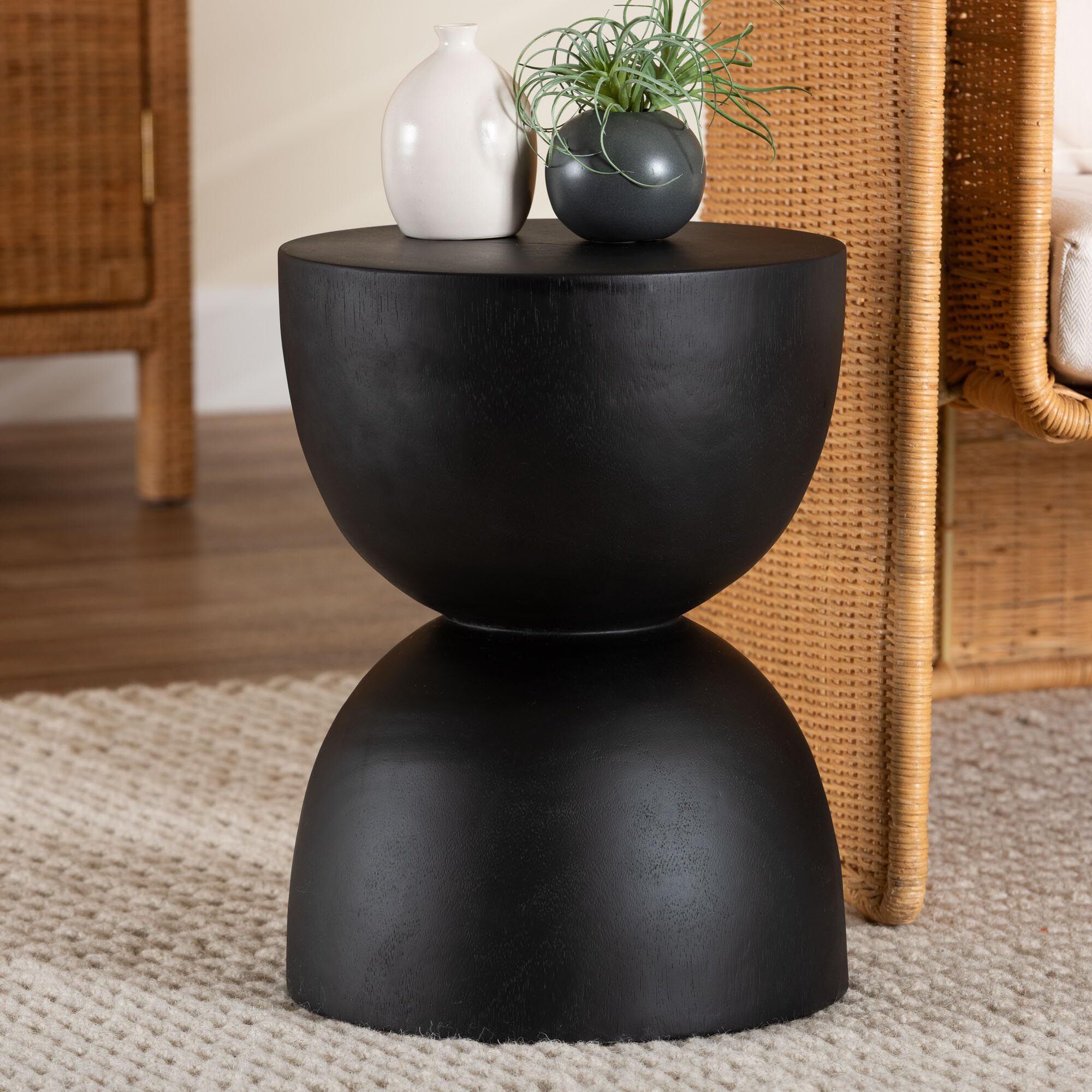 Nomiki Solid Suar Wood Side Table, BLACK, alternate image number 5