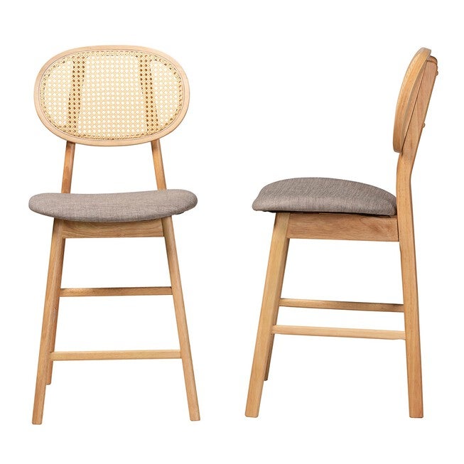 Darrion Mid-Century Modern Grey Fabric And Walnut Brown Finished Wood 2-Piece Counter Stool Set, , alternate image number null