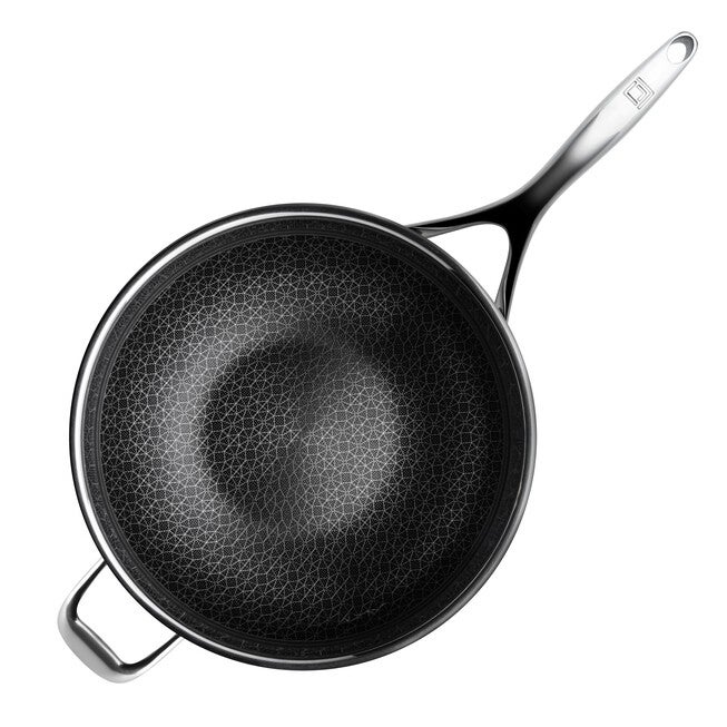 LIVWELL DiamondClad™ 12 inches Hybrid Nonstick Stainless Steel Wok Pan, Dishwasher Safe, PFOA-free – Silver/Black, SILVER, alternate image number null