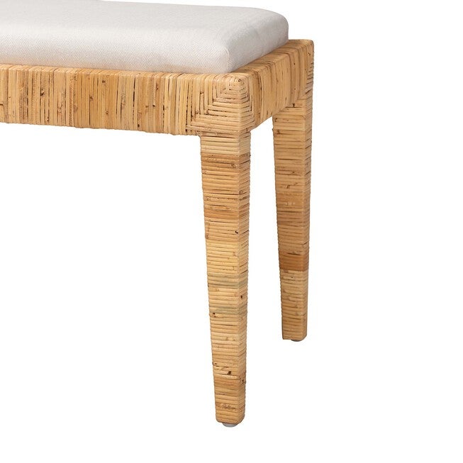 Sofia Modern Bohemian Natural Brown Rattan And Mahogany Wood Bench, , alternate image number null