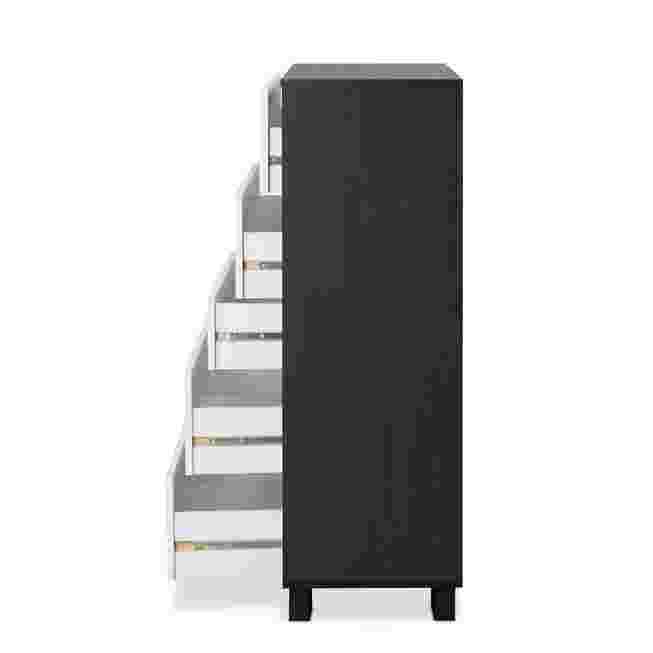Side view of black dresser with drawers