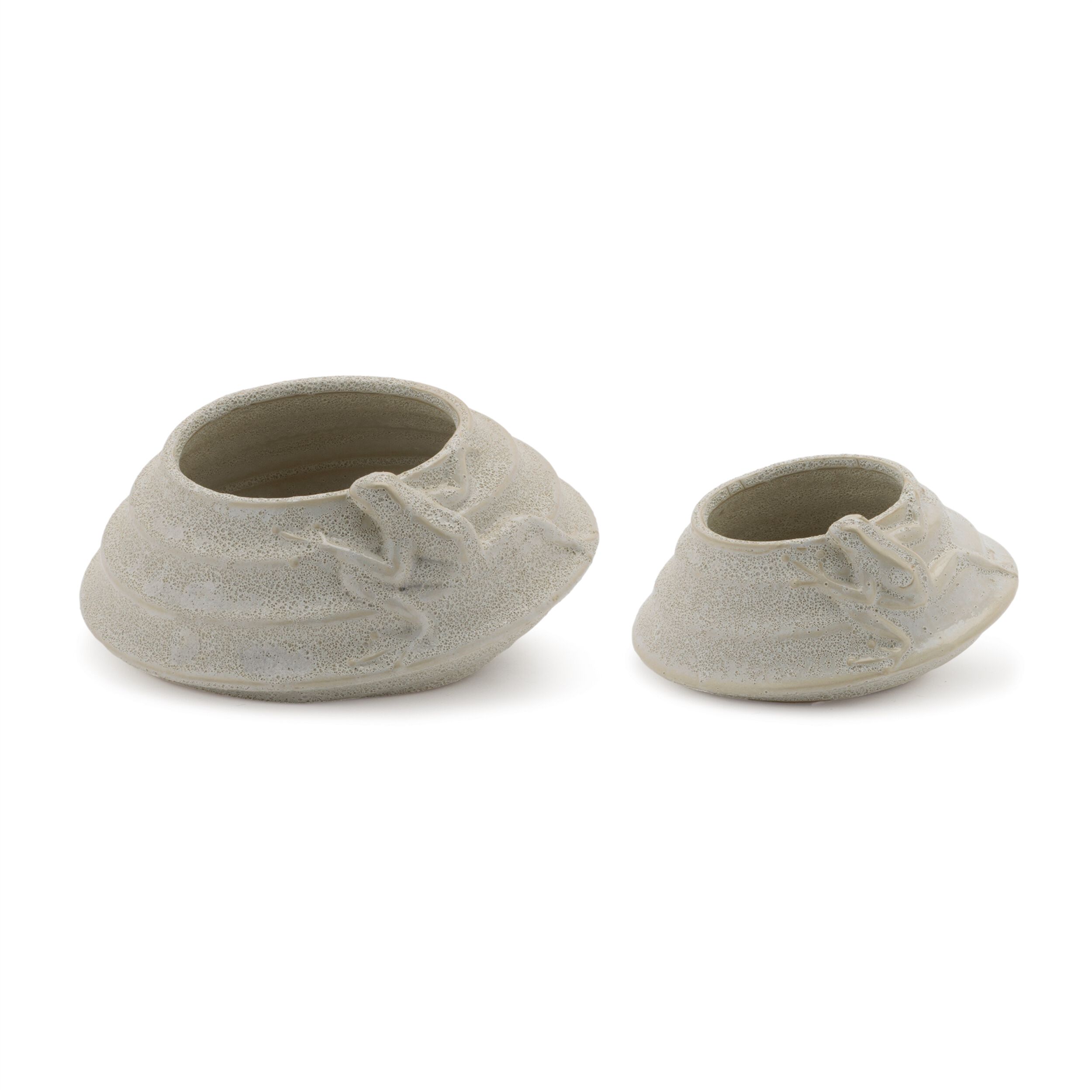 Round Porcelain Planter with Frog Set of 2, BEIGE, hi-res image number 0