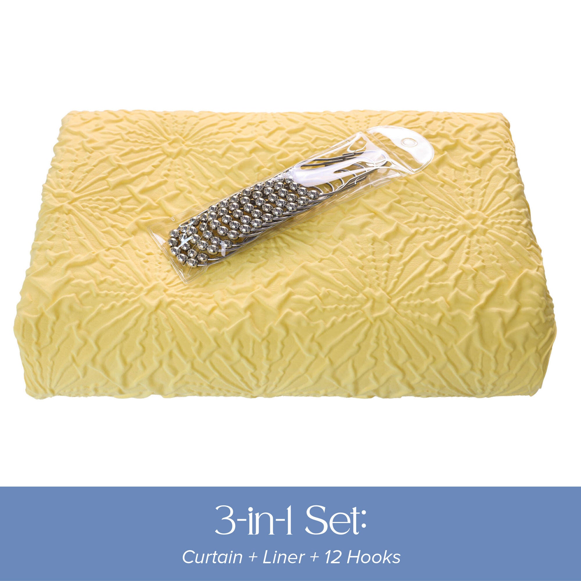 Starburst Crinkle Shower Curtain with Snap-in Liner, Hooks Included, SUNSHINE, alternate image number 3