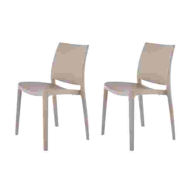 Set of 2 stackable outdoor dining chairs in light beige