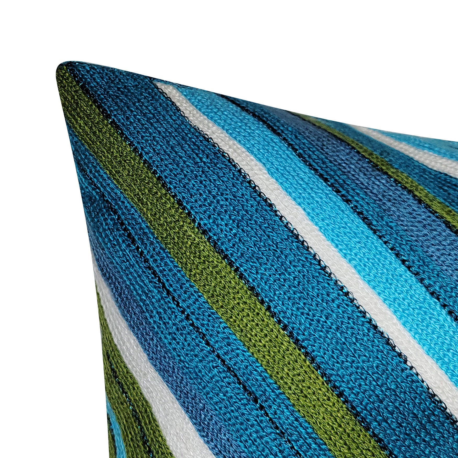 Edie @ Home Indoor/Outdoor Ombre Bias Crewel Embroidered Stripe Decorative Throw Pillow 12X24, Aqua Multi, , alternate image number 2
