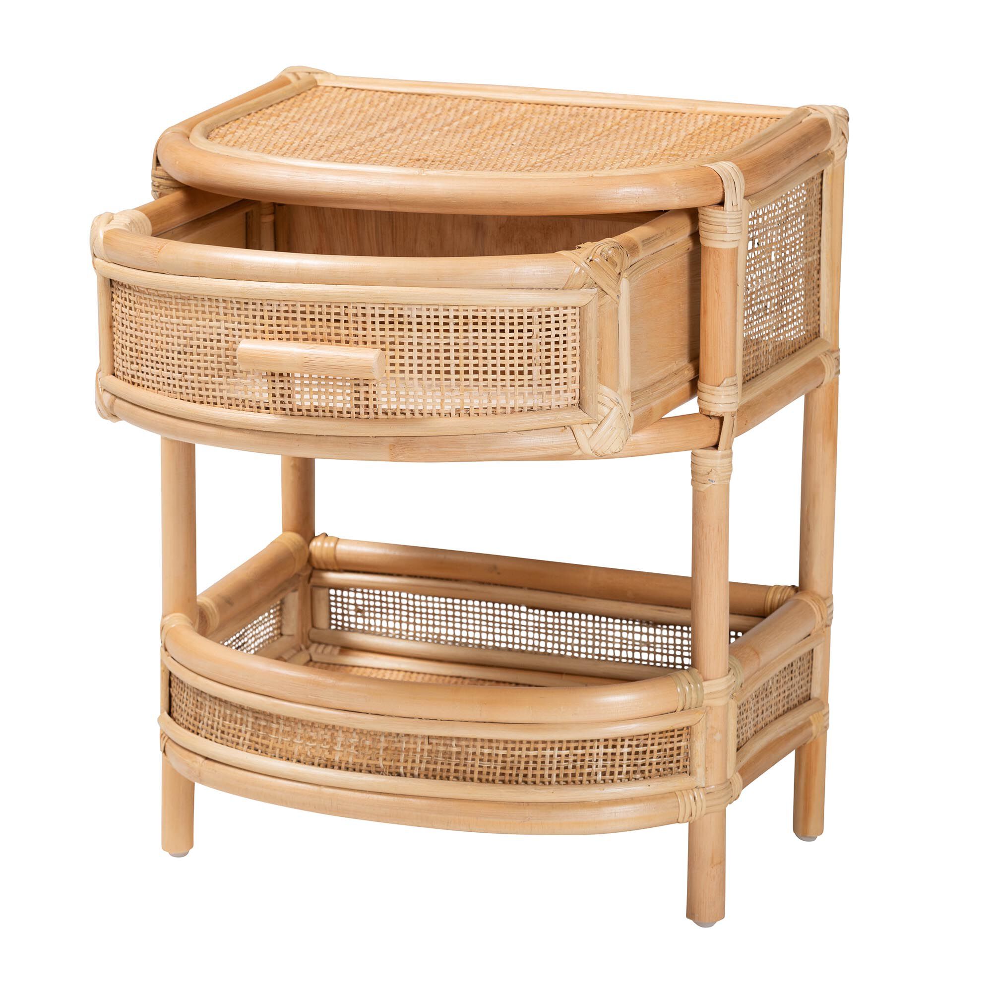 Front view of rattan nightstand