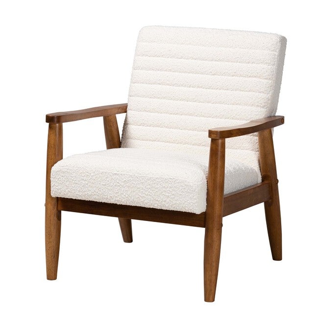 Stratton Mid-Century Modern Cream Boucle Fabric And Walnut Brown Finished Wood Armchair, CREAM WALNUT BROWN, hi-res image number null