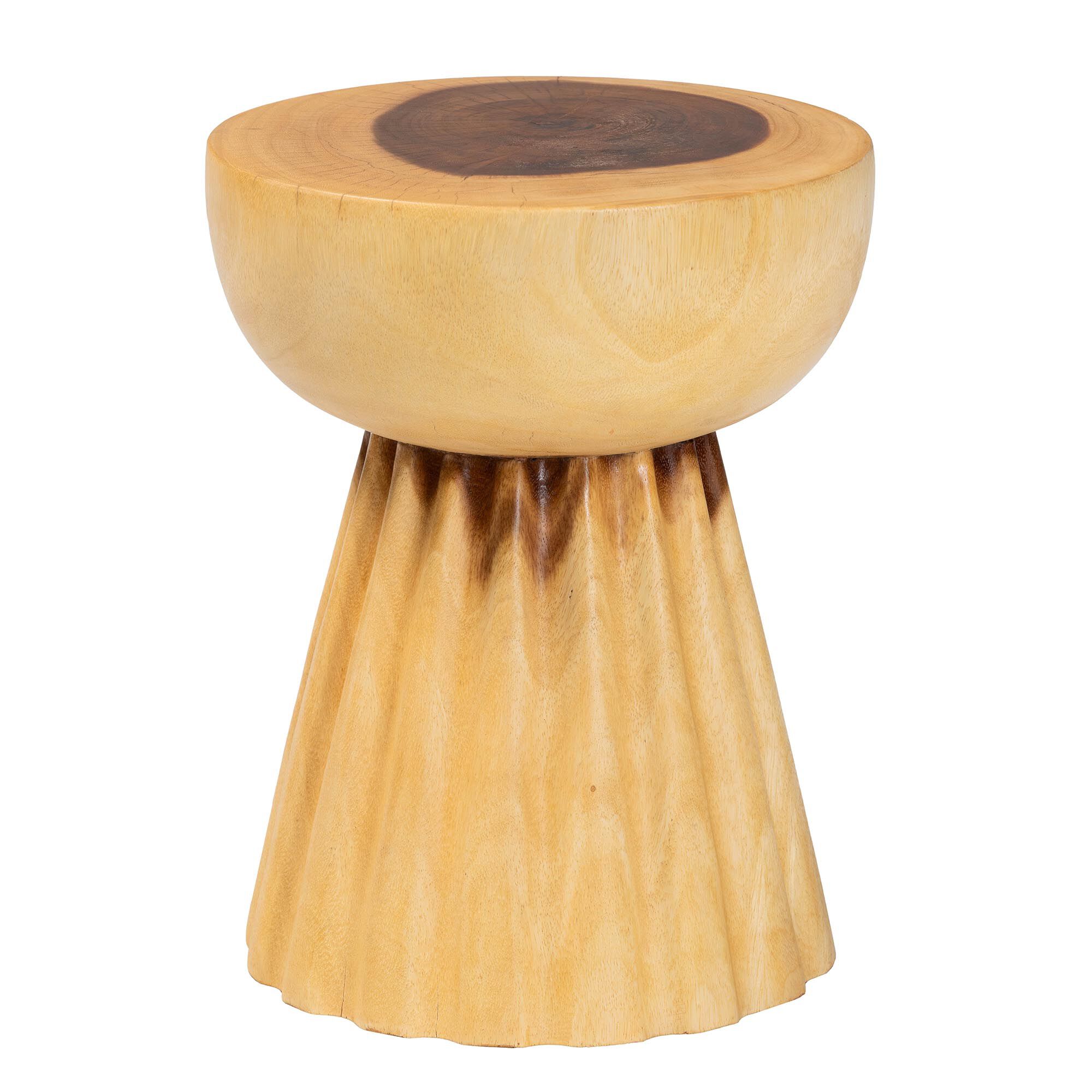 Alara Hand-carved Suar Wood Side Table, NATURAL BROWN, alternate image number 2