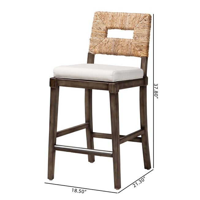 Porsha Modern Bohemian Dark Brown Finished Mahogany Wood And Natural Rattan Counter Stool, , alternate image number 8