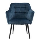 Small view of blue upholstered tufted accent chair with dark tapered legs