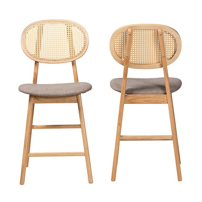 Darrion Mid-Century Modern Grey Fabric And Walnut Brown Finished Wood 2-Piece Counter Stool Set, , alternate image number null