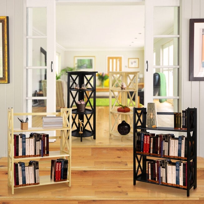 Montego 4-Shelf Corner Folding Bookcase-Black, , alternate image number null