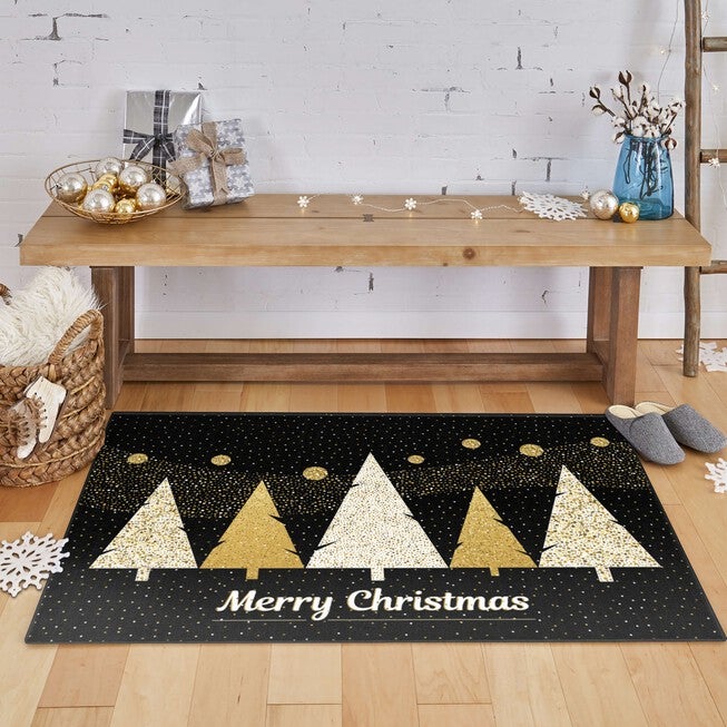 Merry Polkadot Trees Gold Kitchen Rug, , alternate image number null