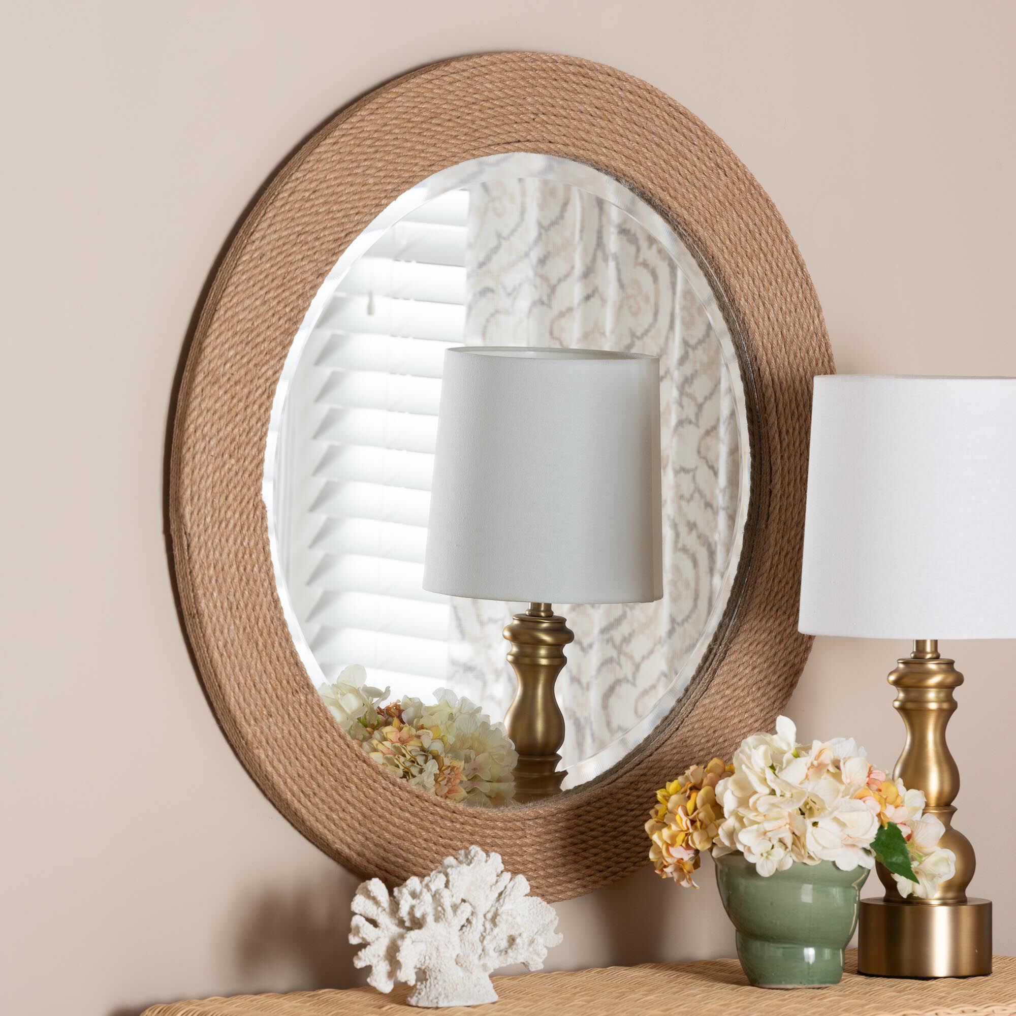 Nieva Round Woven Rope Mirror, NATURAL BROWN, hi-res image number 0