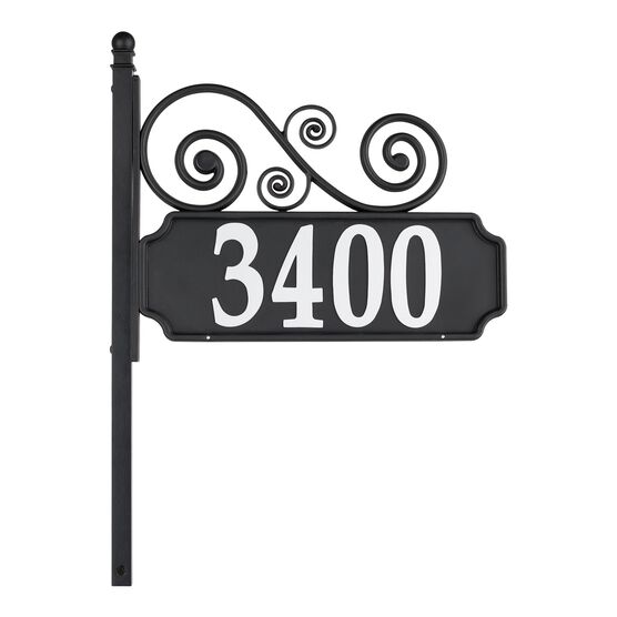 Nite Bright Scroll Reflective Address Post Sign, BLACK WHITE, hi-res image number null