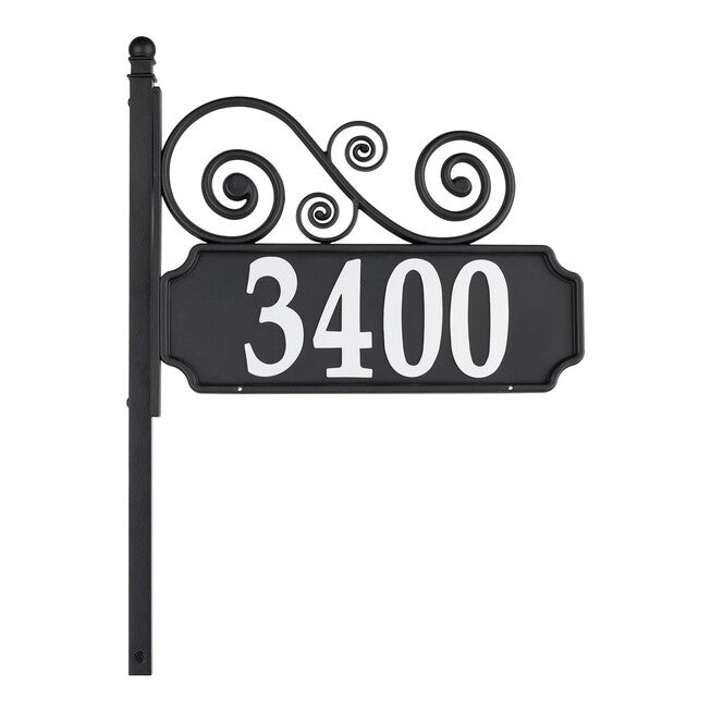 Nite Bright Scroll Reflective Address Post Sign, BLACK WHITE, hi-res image number 0