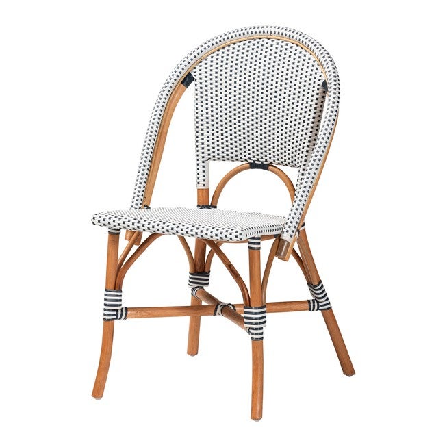 Genica Classic French Two-Tone Navy and White Weaving and Natural Rattan Bistro Chair, NAVY, alternate image number 1