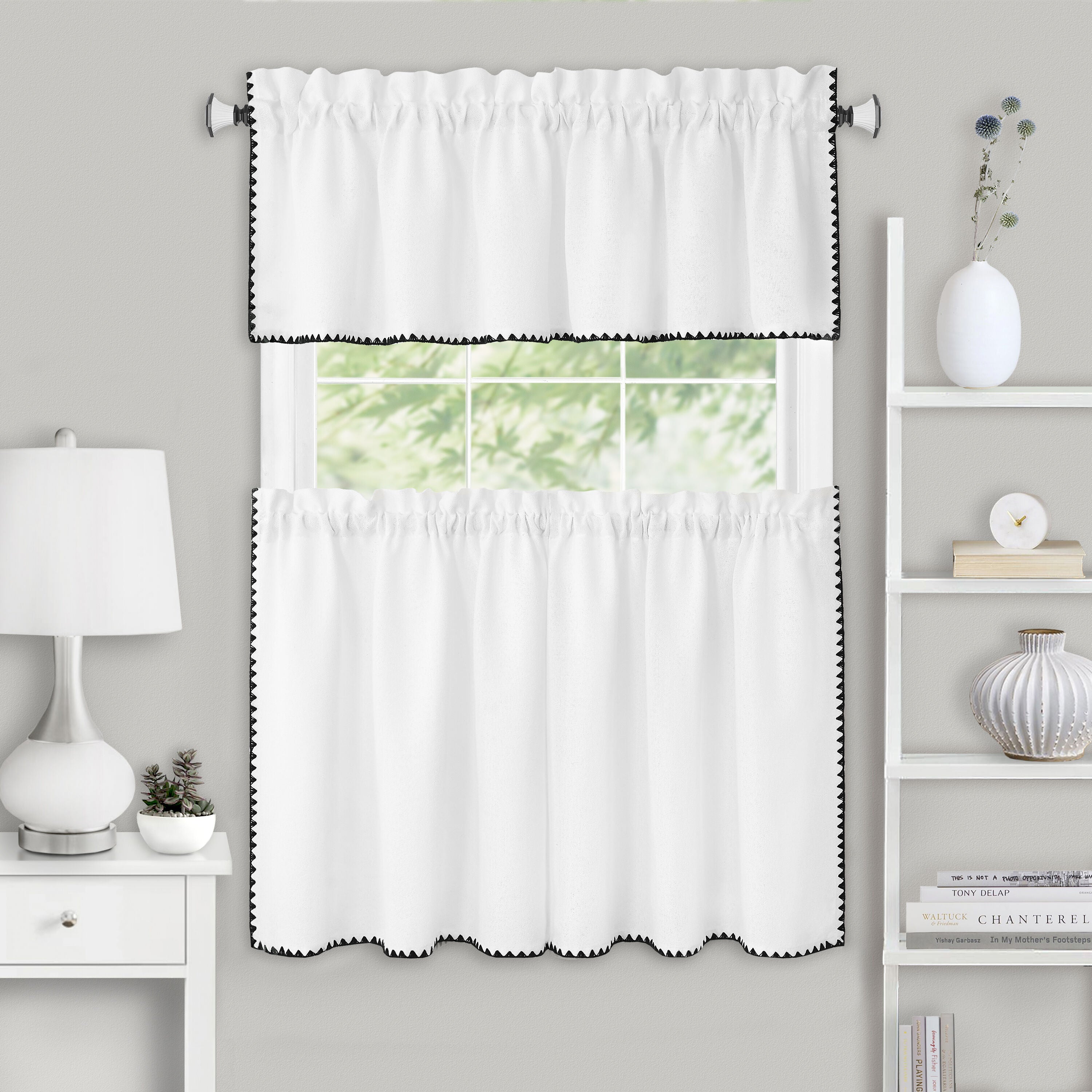 Kendal Tier and Valance Window Curtain Set, WHITE, hi-res image number 0