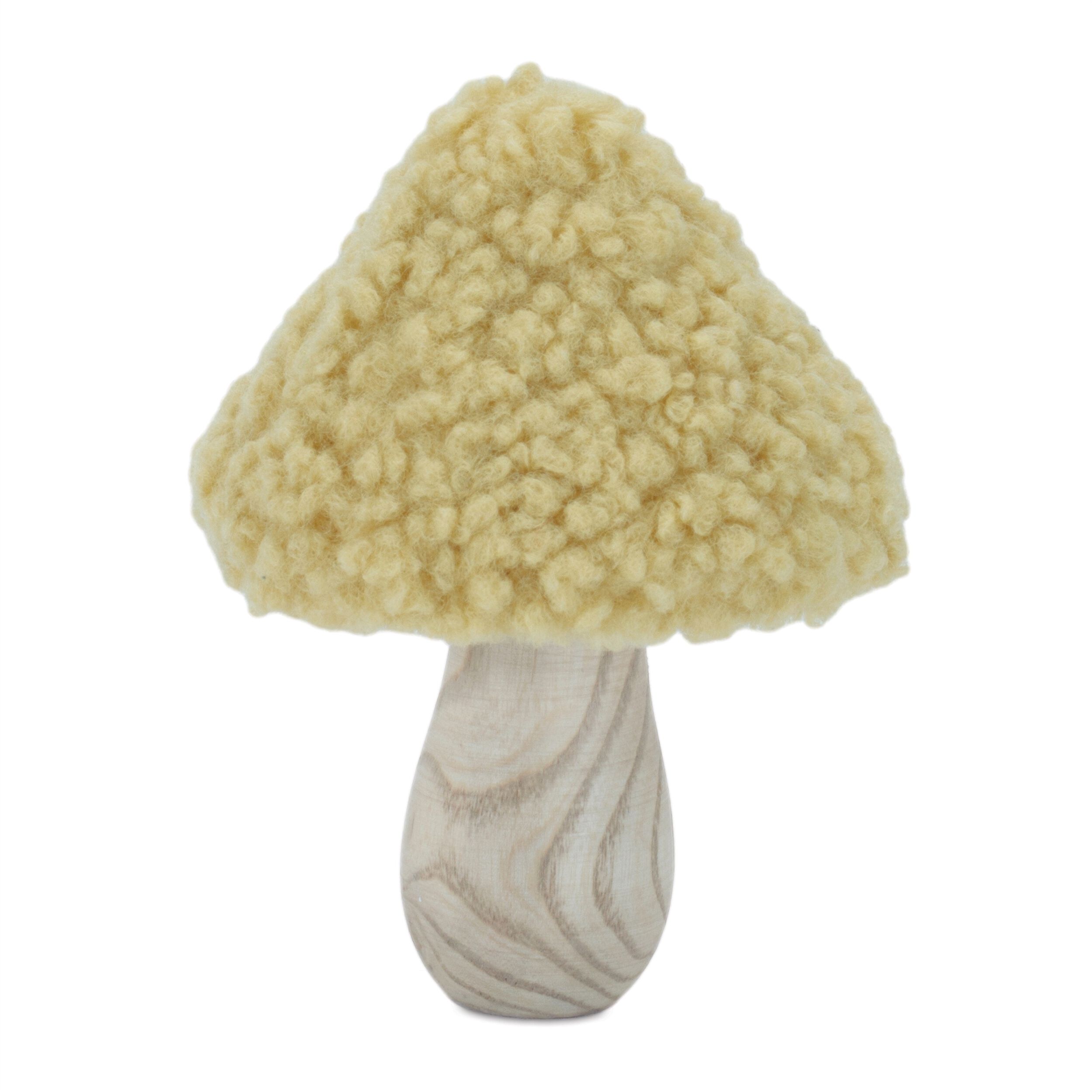 Set of 2 Wood & Fabric Mushroom Figurines, GREEN, alternate image number 1