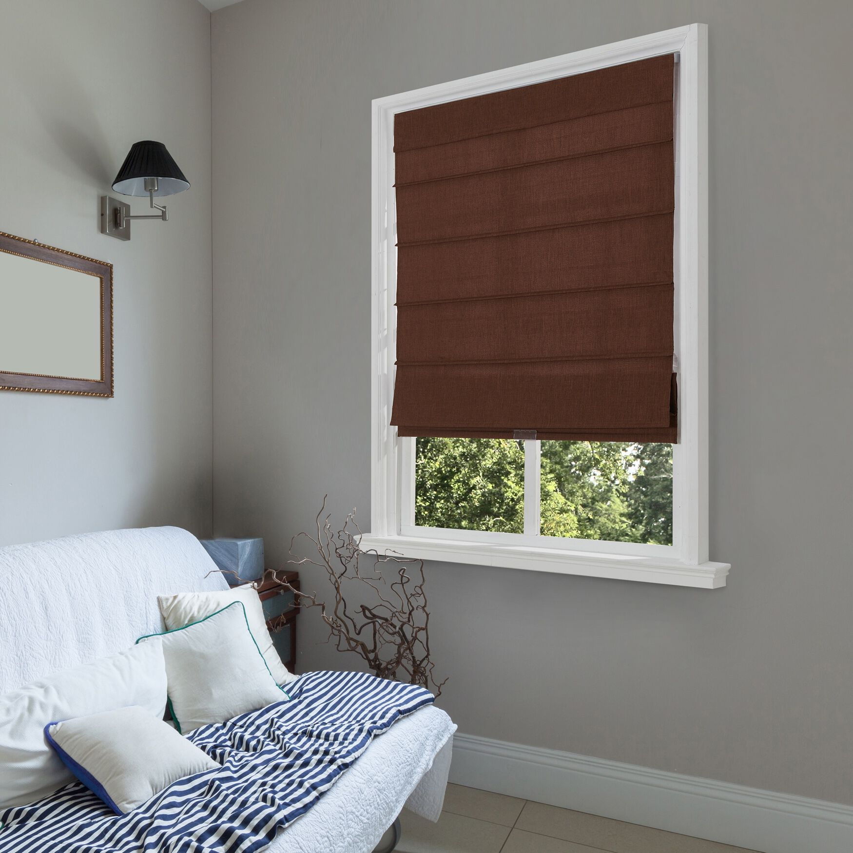 Cordless Light Filtering Fabric Roman Shades, CHOCOLATE, hi-res image number 0