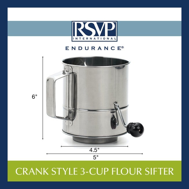 Crank Style Stainless Steel 3 Cup Flour Sifter, , alternate image number 4