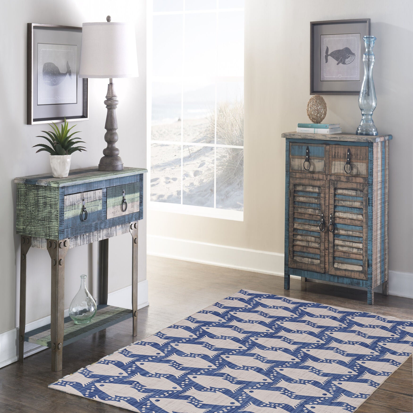 Washable Seabourne Ivory/Blue Rug, , alternate image number 5