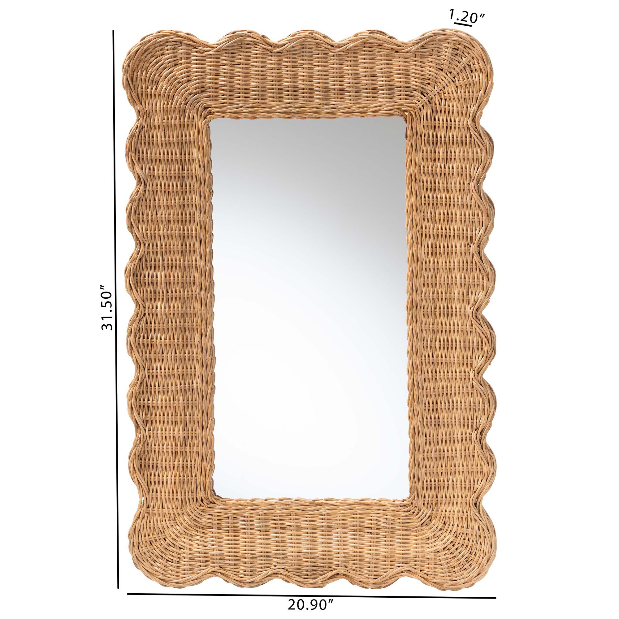 Makoto Scalloped Natural Rattan Wall Mirror - Rectangle, HONEY, alternate image number 4