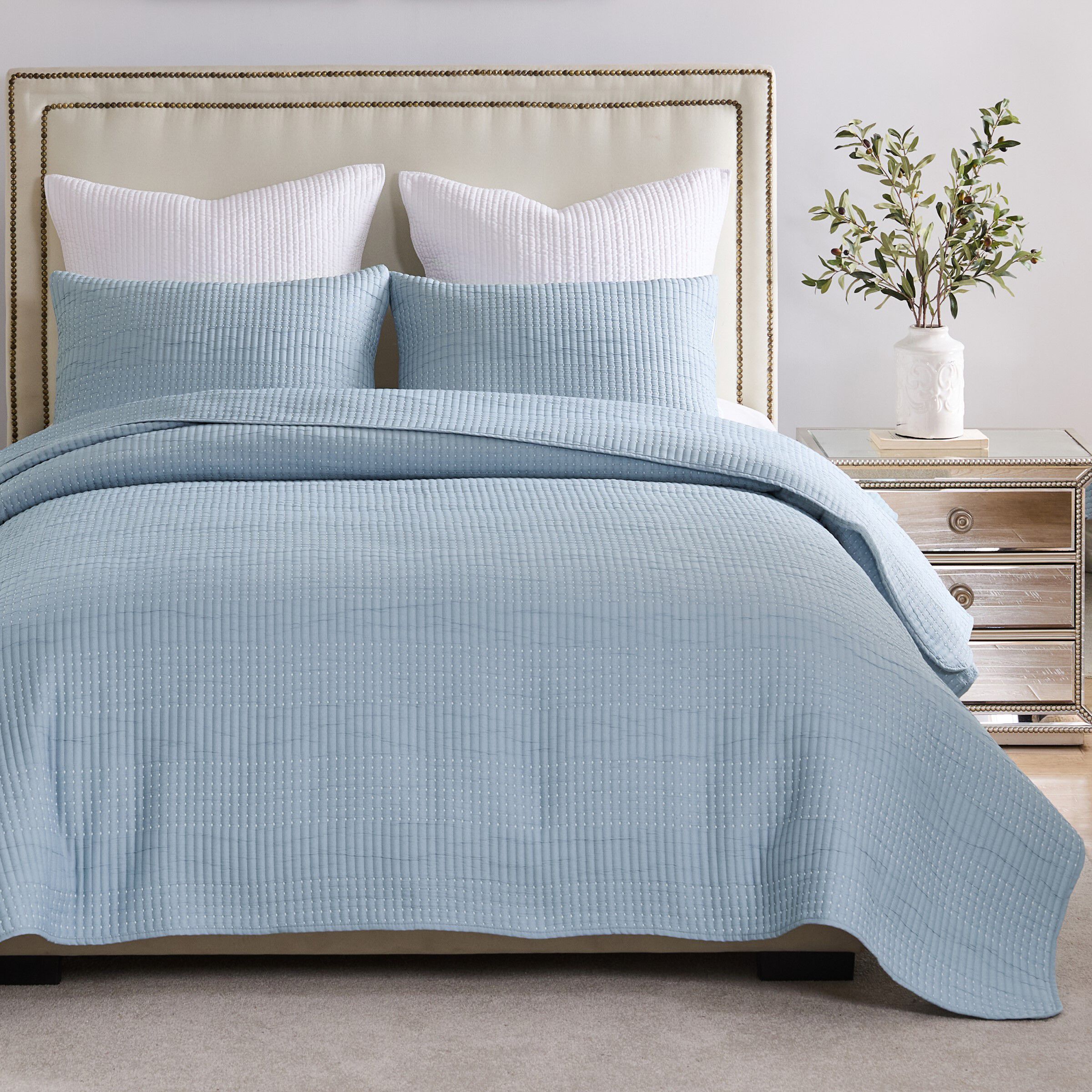 Greenland Home Fashions Cosmo Contemporary Matelass&eacute; Coverlet Set, CHAMBRAY, hi-res image number 0