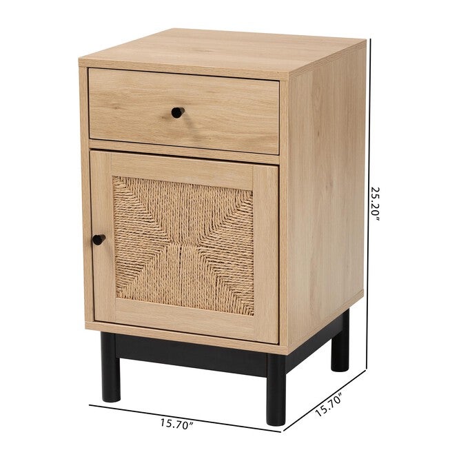 Cherelle Mid-Century Modern Light Brown And Black 1-Drawer End Table, , alternate image number null