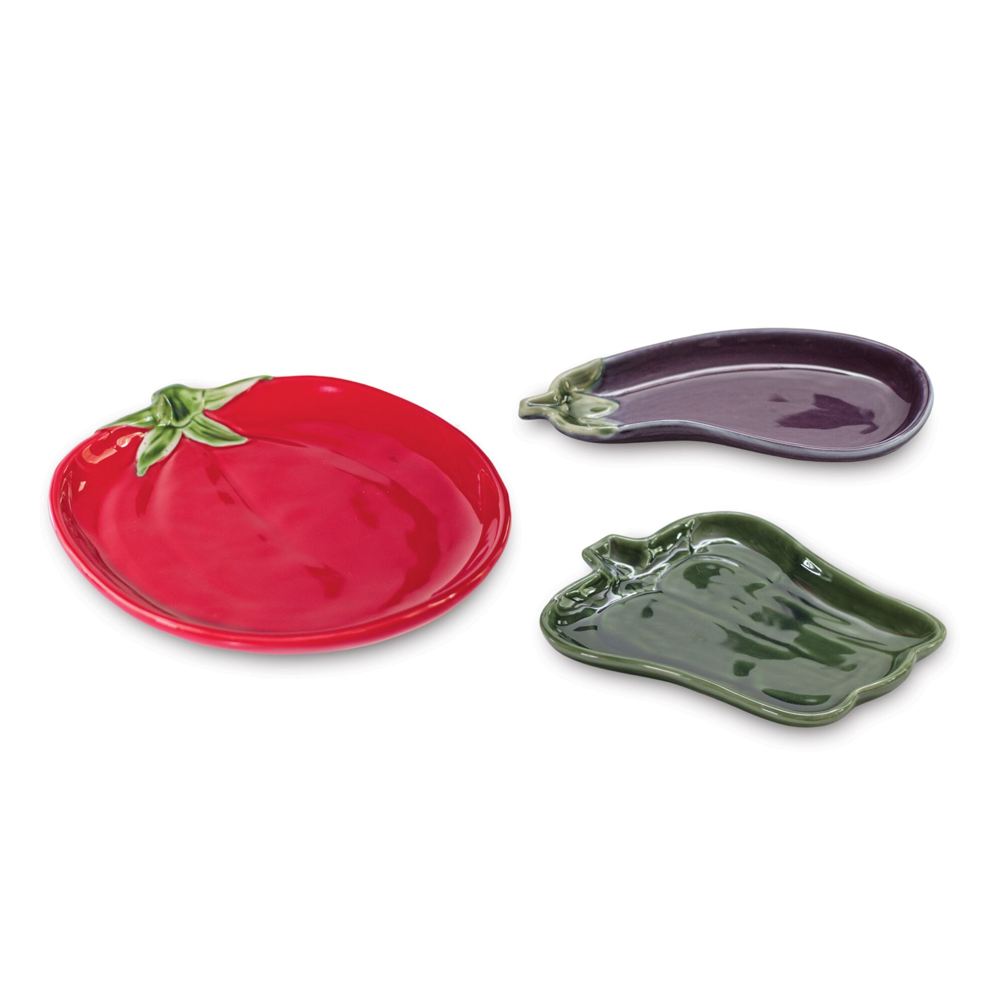 Ceramic Vegetable Plate (Set of 3), RED/GREEN/PURPLE, hi-res image number 0