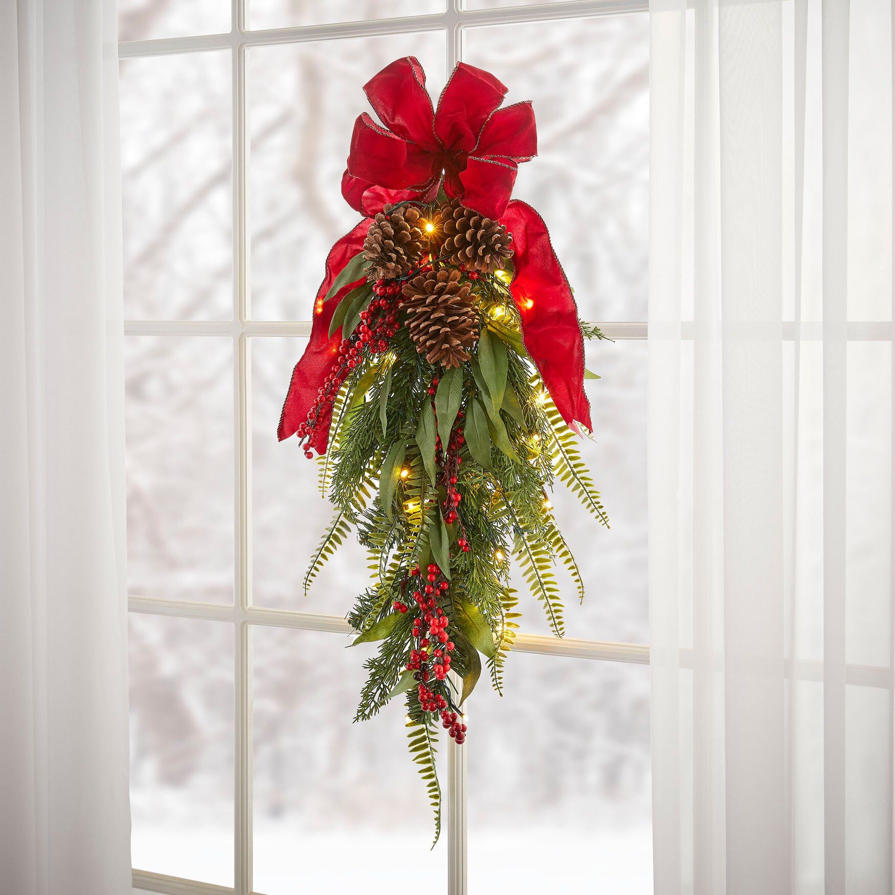 Pre-Lit Winterberry Hanging Swag, GREEN, hi-res image number 0