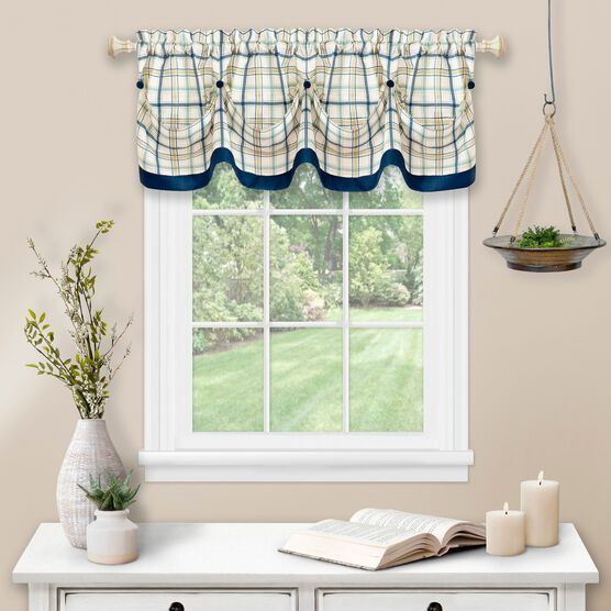 Tattersall Tuck Valance with Buttons - 58x14, , on-hover image number null