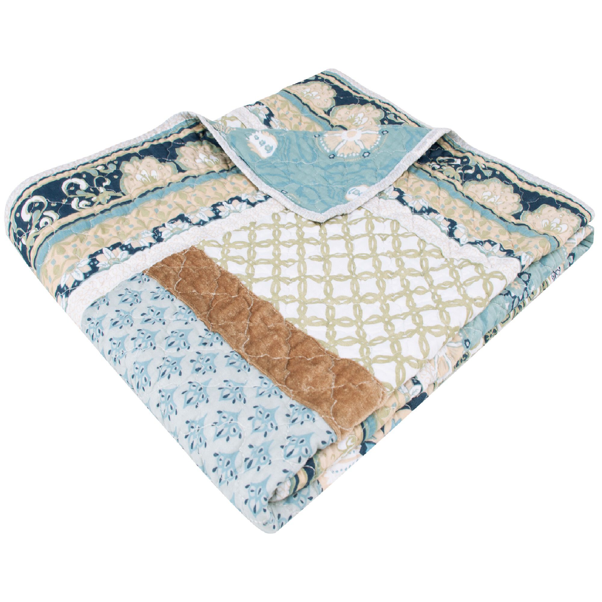Thalia Bohemian Quilted Throw Blanket, Blue, BLUE, alternate image number 2