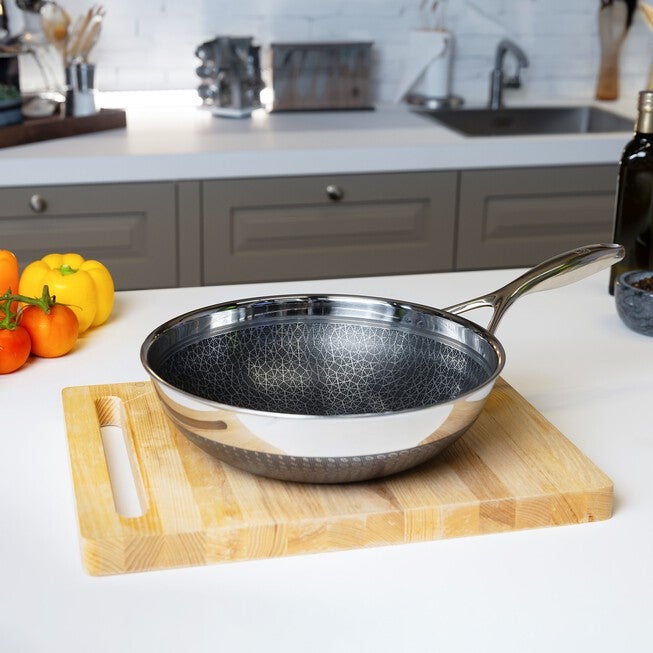 LIVWELL DiamondClad™ 12 inches Hybrid Nonstick Stainless Steel Wok Pan, Dishwasher Safe, PFOA-free – Silver/Black, SILVER, alternate image number null