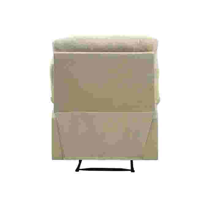 Rear view of beige recliner with base