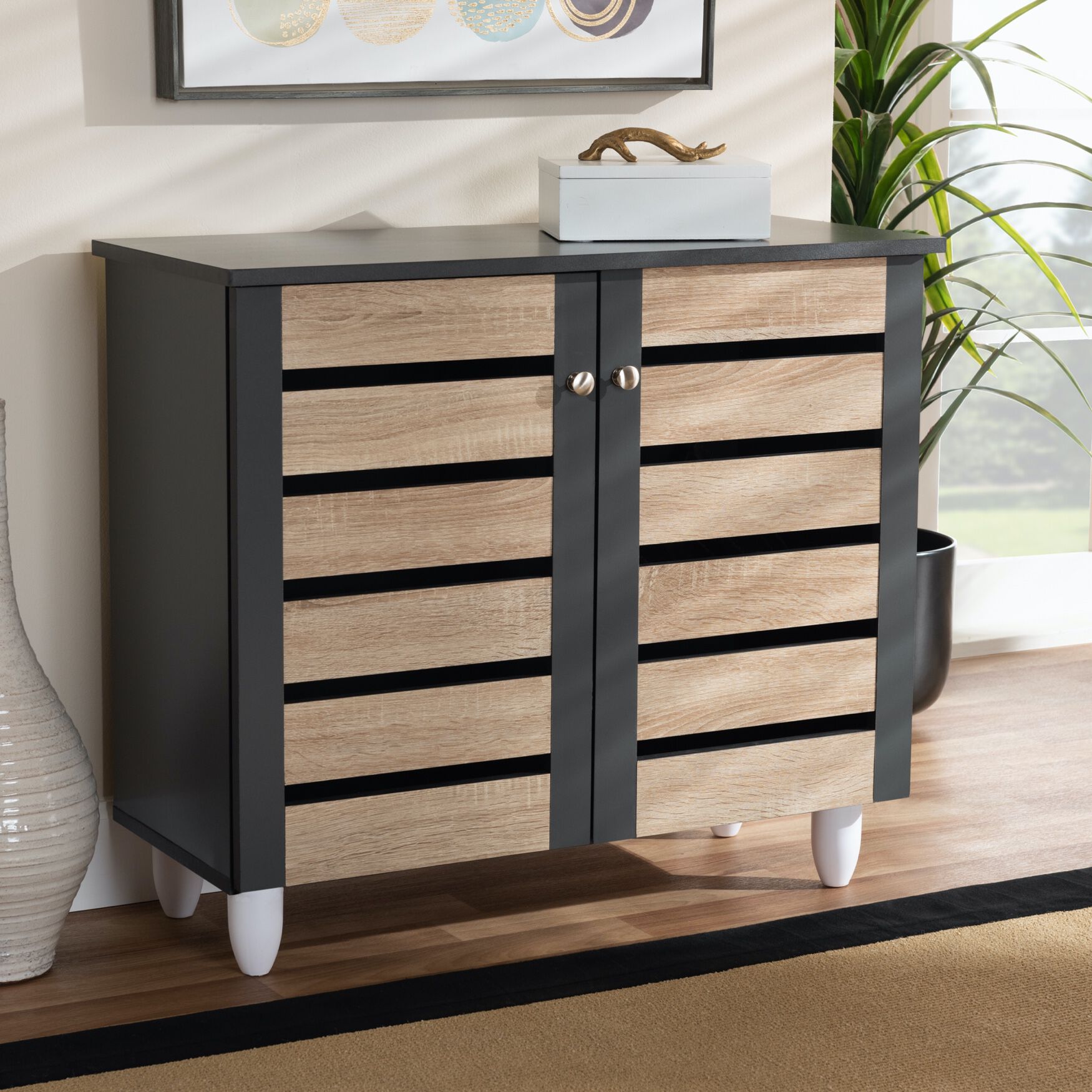 Gisela Modern and Contemporary Two-Tone Oak and Dark Gray 2-Door Shoe Storage Cabinet, , alternate image number 11