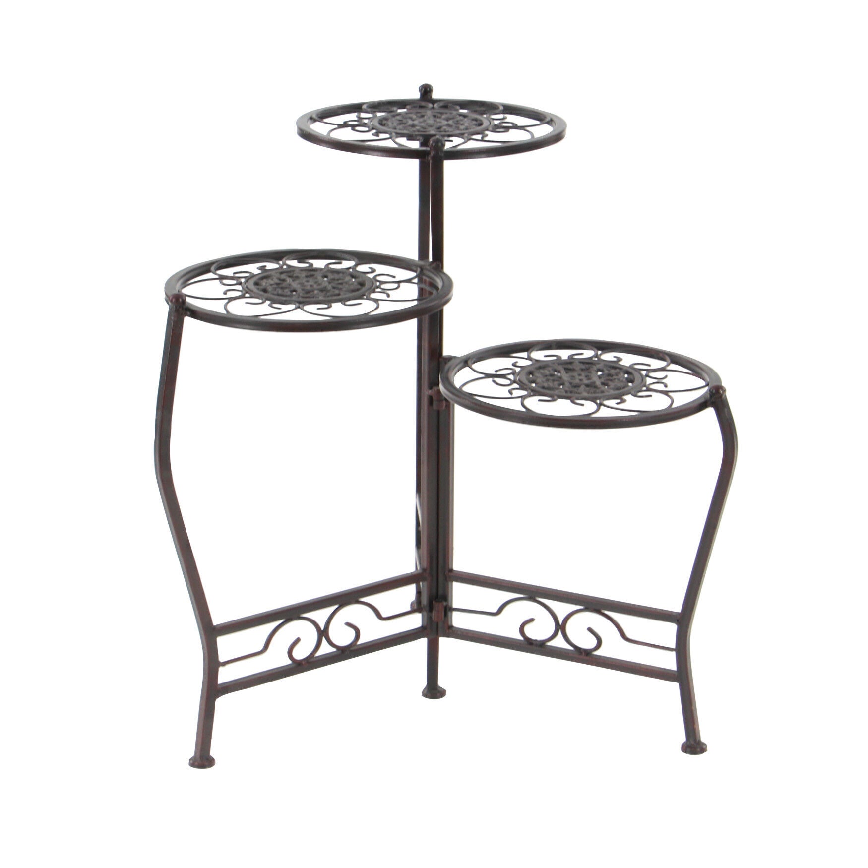 Set Of 3 Brown Metal Traditional Plantstand, , on-hover image number 1