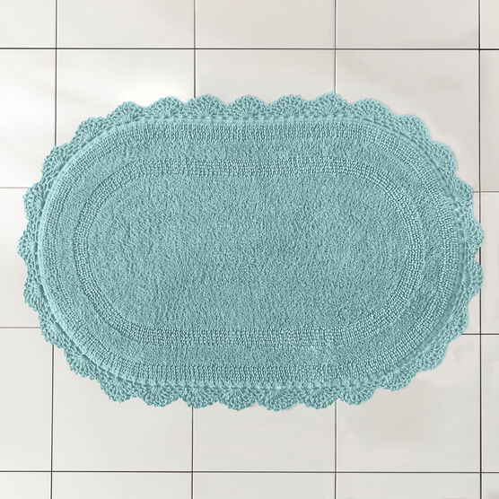 Oval Crochet Bath Rug, POOL BLUE, hi-res image number null