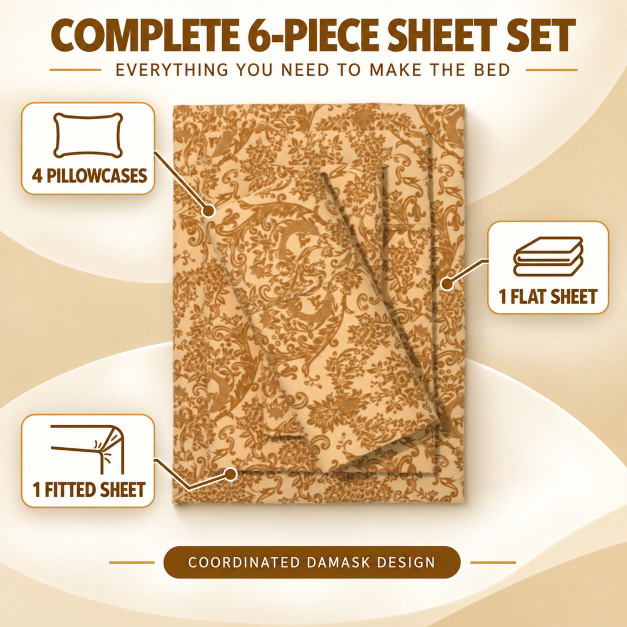 Printed Damask 6-PC. Sheet Set