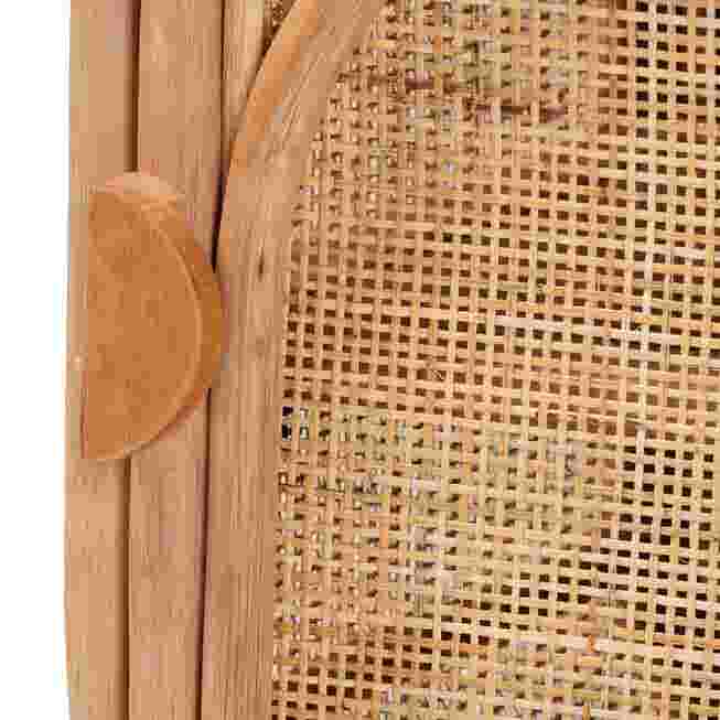 Close-up side of nightstand showing woven panel
