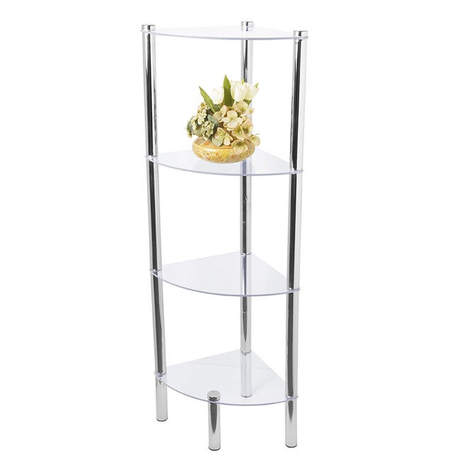 Home Basics 4 Tier Multi Use Arc Glass Corner Shelf Clear, CHROME, hi-res image number null
